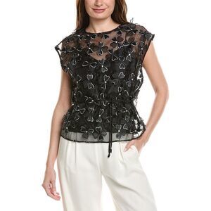 Milly Womens  Ryan Clover Bow Organza Top, Black